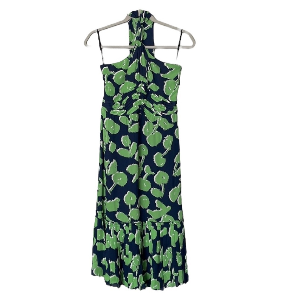 Tory Burch Eloriane Navy/Green Leaf Print Silk
Halter Dress Size 8 - Picture 4 of 14